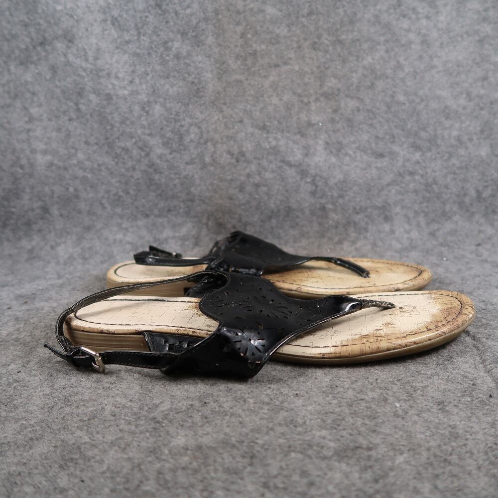 American Eagle Shoes Womens 9 Casual Sandals Slingback Black Patent Thong Flat